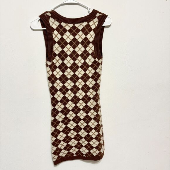 Hollister Dress Women Size XS Brown Plaid Sleeveless Cotton Knit Sweater Mini - Picture 7 of 7
